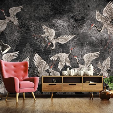 Fali poszter madarakkal klasszikus motívummal, szürke (több méret) 13892