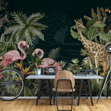 Dzsungel mintás poszter flamingókkal, zsiráffal(több méret) 13931