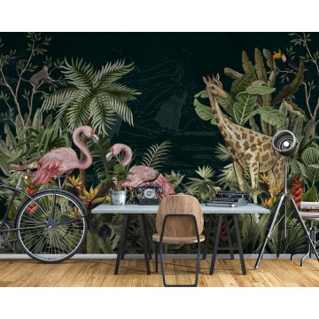 Dzsungel mintás poszter flamingókkal, zsiráffal(több méret) 13931