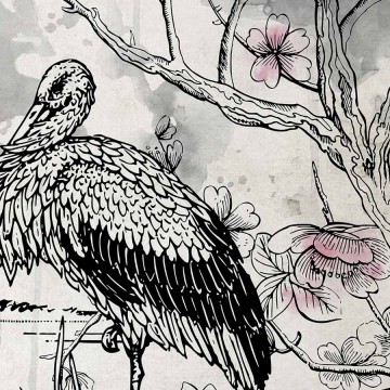 Fali poszter madarakkal rózsaszín virágokkal (több méret) 13947