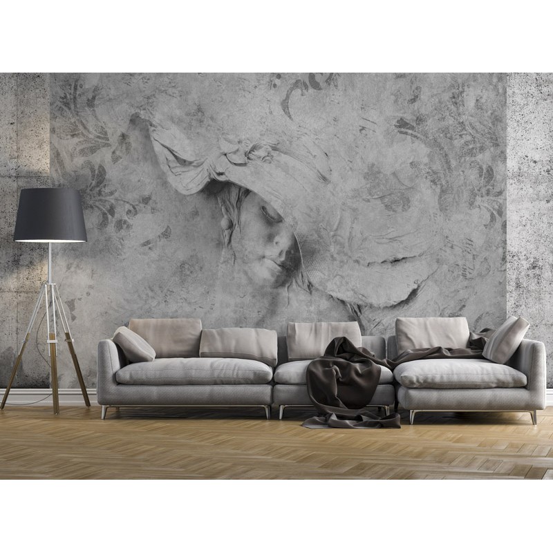 Nő kalapban beton hatású fali poszter 14685