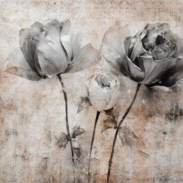 Barna szürke koptatott hatású fali poszter virágokkal 14877