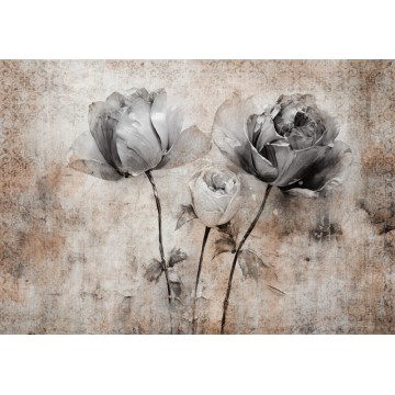 Barna szürke koptatott hatású fali poszter virágokkal 14877