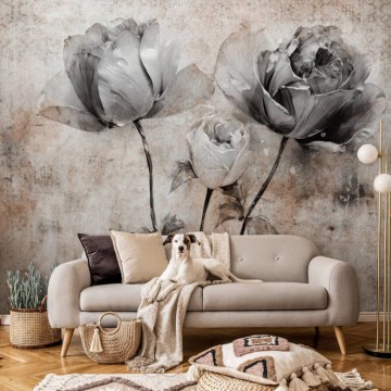 Barna szürke koptatott hatású fali poszter virágokkal 14877