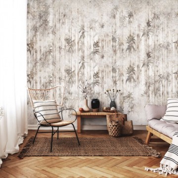 Beton hatású fali poszter levelekkel szürke 15098