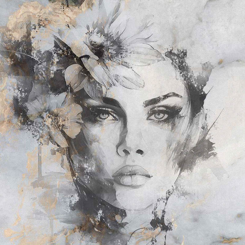 Női arc szürke aranysárga fali poszter 15369