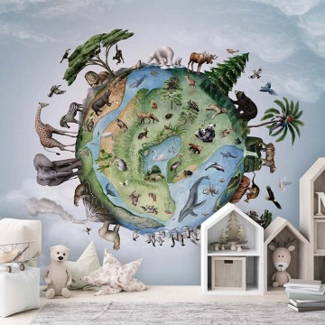 Állatok a világon fali poszter zöld kék (350x270 cm), egyedi méretben is kérhető  007KB (Kikki Belle) 