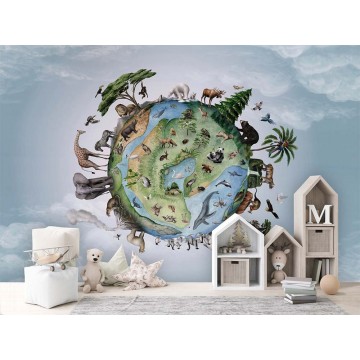 Állatok a világon fali poszter zöld kék (350x270 cm), egyedi méretben is kérhető  007KB (Kikki Belle) 
