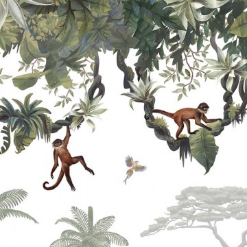 Állatmintás fali poszter majmokkal, zöld (350x270 cm), egyedi méretben is kérhető  018KB (Kikki Belle) 