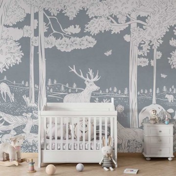 Állatok az erdőben kék fali poszter (350x270 cm), egyedi méretben is kérhető  048KB (Kikki Belle) 