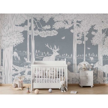 Állatok az erdőben kék fali poszter (350x270 cm), egyedi méretben is kérhető  048KB (Kikki Belle) 