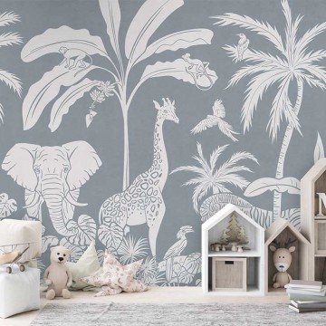 Állatok a dzsungelben kék fali poszter (350x270 cm), egyedi méretben is kérhető  052KB (Kikki Belle) 