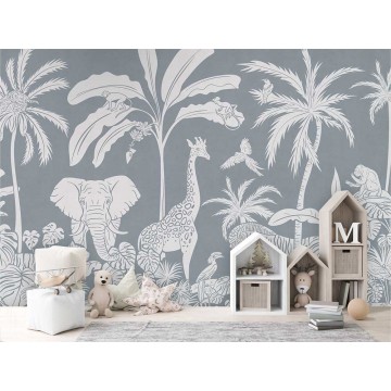 Állatok a dzsungelben kék fali poszter (350x270 cm), egyedi méretben is kérhető  052KB (Kikki Belle) 