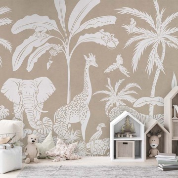 Állatok a dzsungelben barna fali poszter (350x270 cm), egyedi méretben is kérhető  053KB (Kikki Belle) 