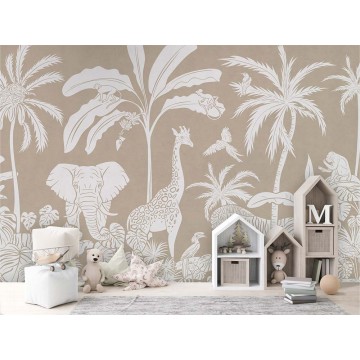 Állatok a dzsungelben barna fali poszter (350x270 cm), egyedi méretben is kérhető  053KB (Kikki Belle) 