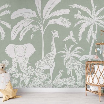 Állatok a dzsungelben zöld fali poszter (350x270 cm), egyedi méretben is kérhető  054KB (Kikki Belle) 