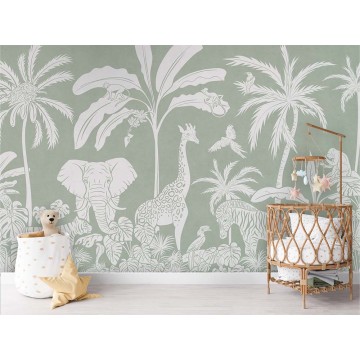 Állatok a dzsungelben zöld fali poszter (350x270 cm), egyedi méretben is kérhető  054KB (Kikki Belle) 