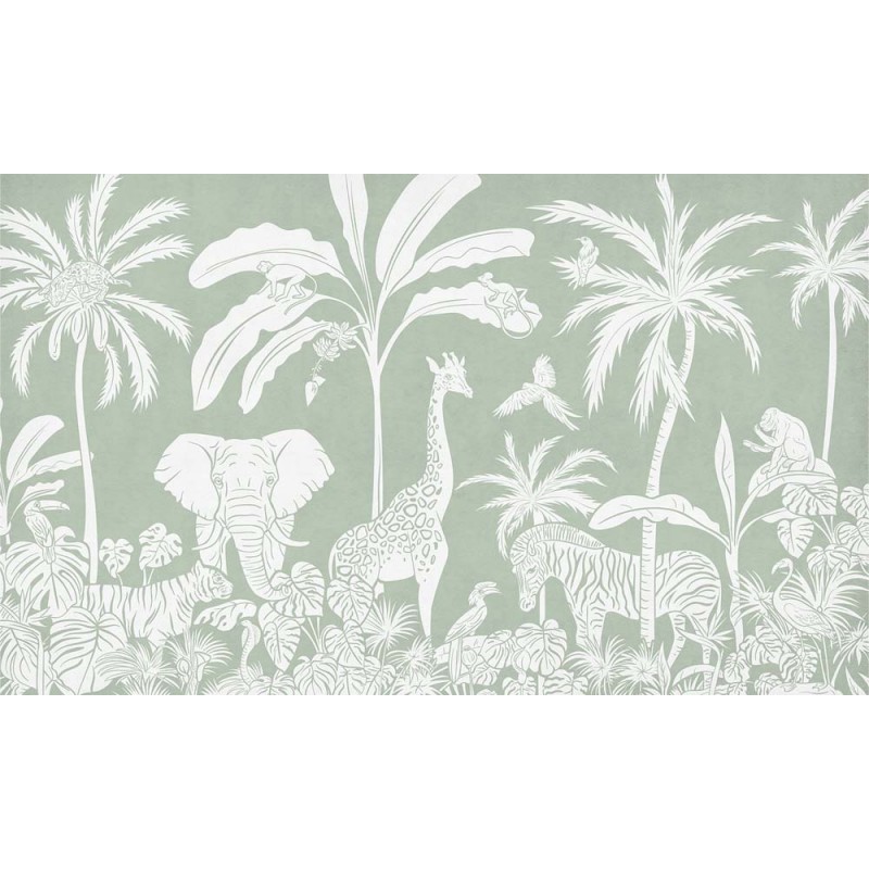 Állatok a dzsungelben zöld fali poszter (350x270 cm), egyedi méretben is kérhető  054KB (Kikki Belle) 