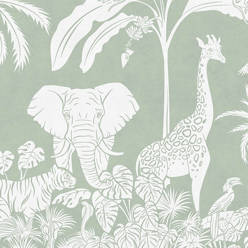 Állatok a dzsungelben zöld fali poszter (350x270 cm), egyedi méretben is kérhető  054KB (Kikki Belle) 