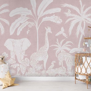 Állatok a dzsungelben rózsaszín fali poszter (350x270 cm), egyedi méretben is kérhető  055KB (Kikki Belle) 