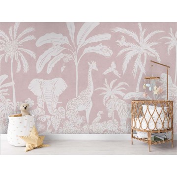 Állatok a dzsungelben rózsaszín fali poszter (350x270 cm), egyedi méretben is kérhető  055KB (Kikki Belle) 