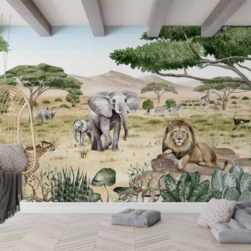 Állatok a szavannán fali poszter (350x270 cm), egyedi méretben is kérhető  069KB (Kikki Belle) 