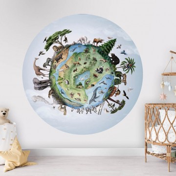 Állatok a világon kör alakú fali poszter zöld kék (160 cm), 12 méretben rendelhető 1007KBC