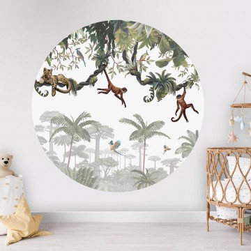 Állatmintás kör alakú fali poszter majmokkal, zöld (160 cm), 12 méretben rendelhető 1018KBC