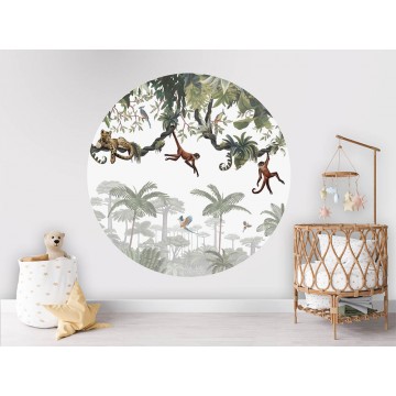 Állatmintás kör alakú fali poszter majmokkal, zöld (160 cm), 12 méretben rendelhető 1018KBC