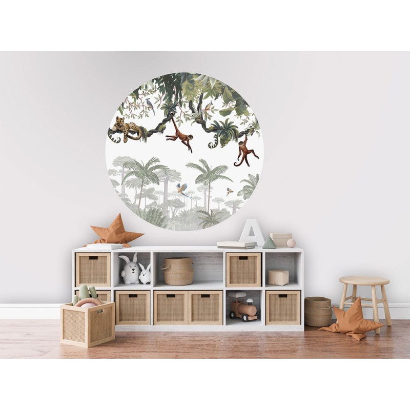 Állatmintás kör alakú fali poszter majmokkal, zöld (160 cm), 12 méretben rendelhető 1018KBC
