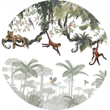Állatmintás kör alakú fali poszter majmokkal, zöld (160 cm), 12 méretben rendelhető 1018KBC