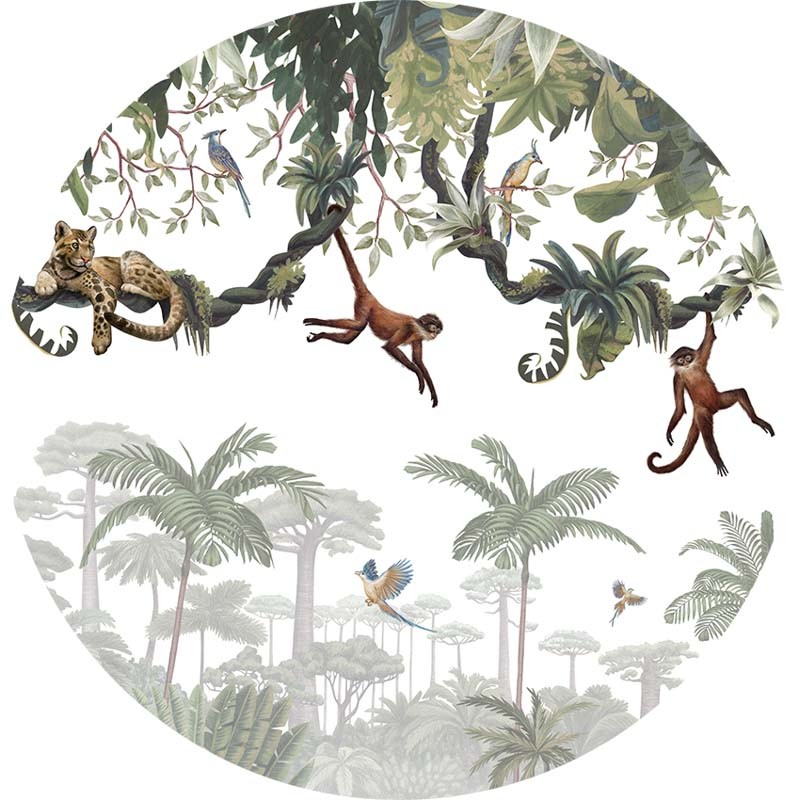 Állatmintás kör alakú fali poszter majmokkal, zöld (160 cm), 12 méretben rendelhető 1018KBC