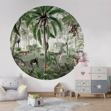 Állatok a dzsungelben sötétzöld kör alakú fali poszter (160 cm), 12 méretben rendelhető 1043KBC