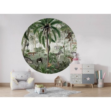 Állatok a dzsungelben sötétzöld kör alakú fali poszter (160 cm), 12 méretben rendelhető 1043KBC