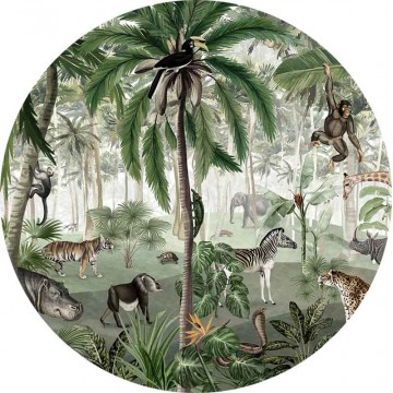 Állatok a dzsungelben sötétzöld kör alakú fali poszter (160 cm), 12 méretben rendelhető 1043KBC