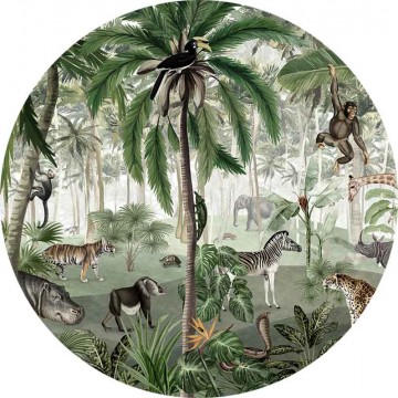 Állatok a dzsungelben sötétzöld kör alakú fali poszter (160 cm), 12 méretben rendelhető 1043KBC