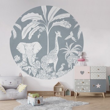Állatok a dzsungelben kék kör alakú fali poszter (160 cm), 12 méretben rendelhető 1052KBC
