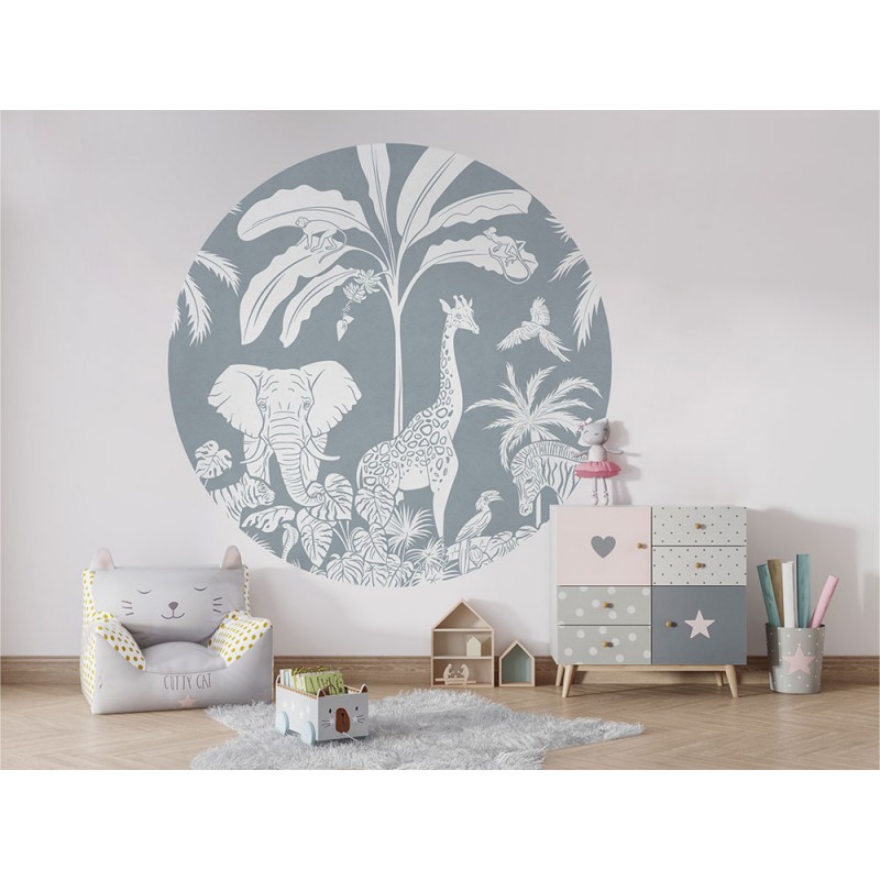 Állatok a dzsungelben kék kör alakú fali poszter (160 cm), 12 méretben rendelhető 1052KBC