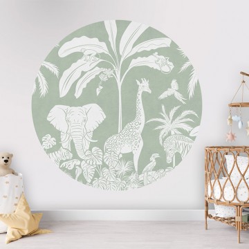 Állatok a dzsungelben zöld kör alakú fali poszter (160 cm), 12 méretben rendelhető 1054KBC