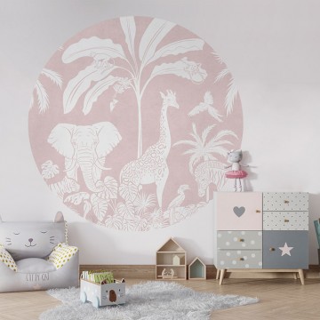 Állatok a dzsungelben rózsaszín kör alakú fali poszter (160 cm), 12 méretben rendelhető 1055KBC