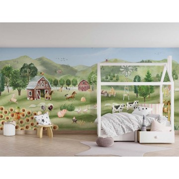 Állatok a farmon zöld fali poszter (350x270 cm), egyedi méretben is kérhető (Oliver Robins) 206EL
