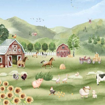 Állatok a farmon zöld fali poszter (350x270 cm), egyedi méretben is kérhető (Oliver Robins) 206EL