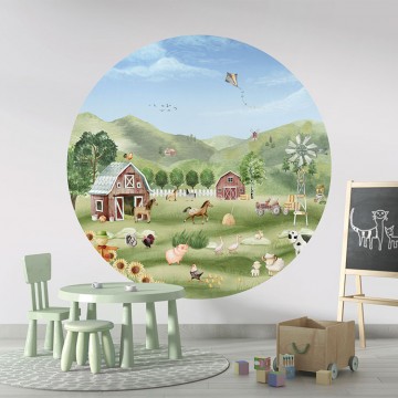 Állatok a farmon zöld kör alakú fali poszter (160 cm), 12 méretben rendelhető (Oliver Robins) 2206ELC