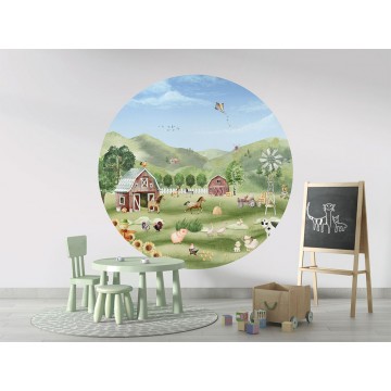 Állatok a farmon zöld kör alakú fali poszter (160 cm), 12 méretben rendelhető (Oliver Robins) 2206ELC