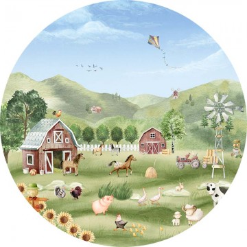 Állatok a farmon zöld kör alakú fali poszter (160 cm), 12 méretben rendelhető (Oliver Robins) 2206ELC