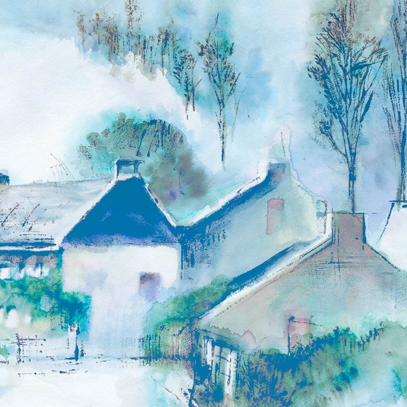Vidám kék házak festmény hatású fali poszter (200X250 cm) PK10904