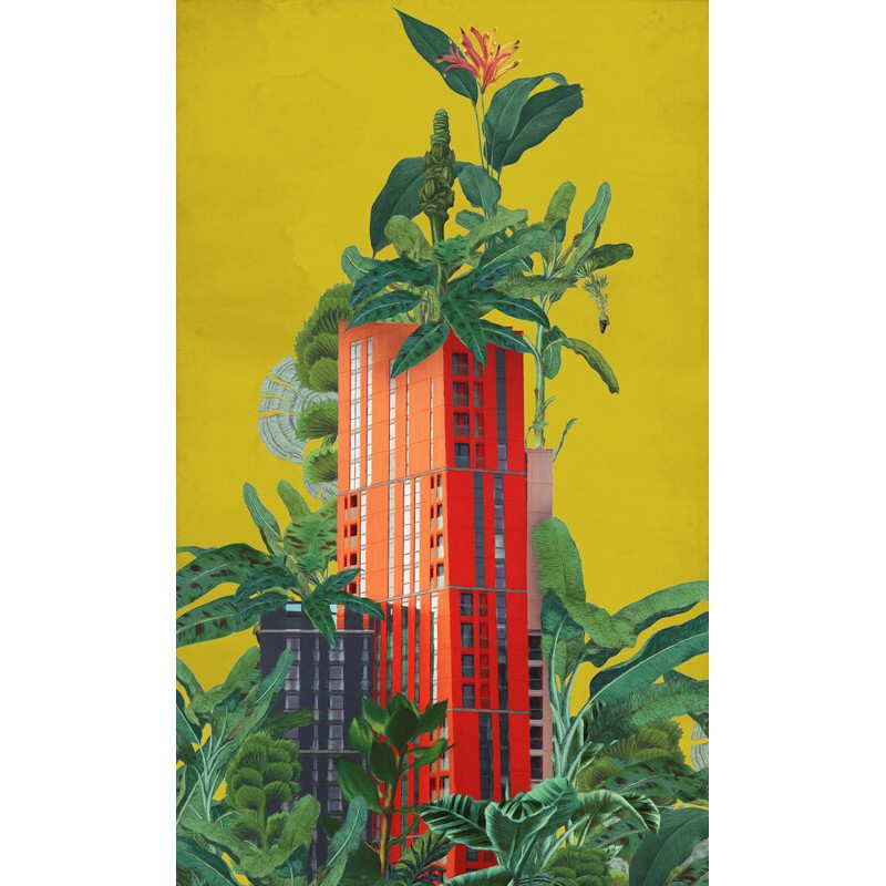 Toronyház növényekkel színes fali poszter (150x250 cm) FLX3-061