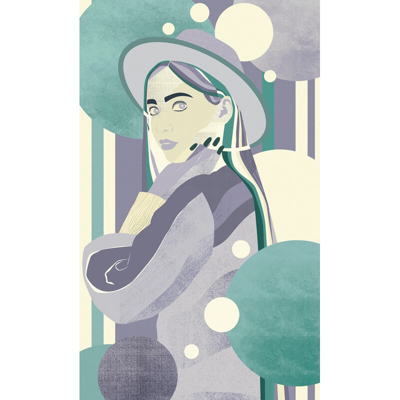 Nő kalapban kékeslila zöld fali poszter (150x250 cm) FLX3-062