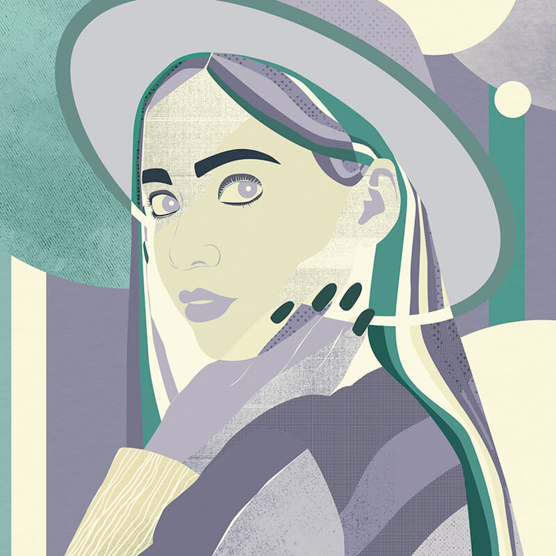 Nő kalapban kékeslila zöld fali poszter (150x250 cm) FLX3-062