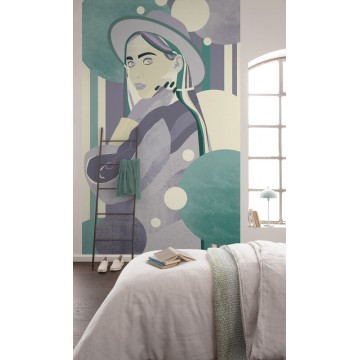 Nő kalapban kékeslila zöld fali poszter (150x250 cm) FLX3-062